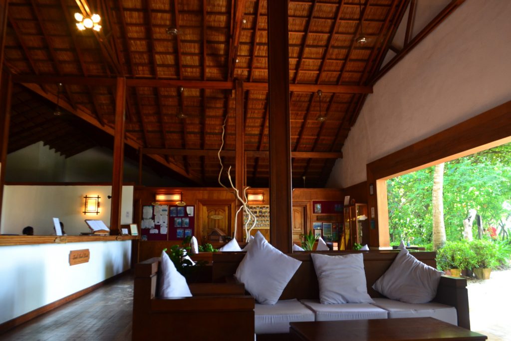 Reethi Beach resort hotel lobby.