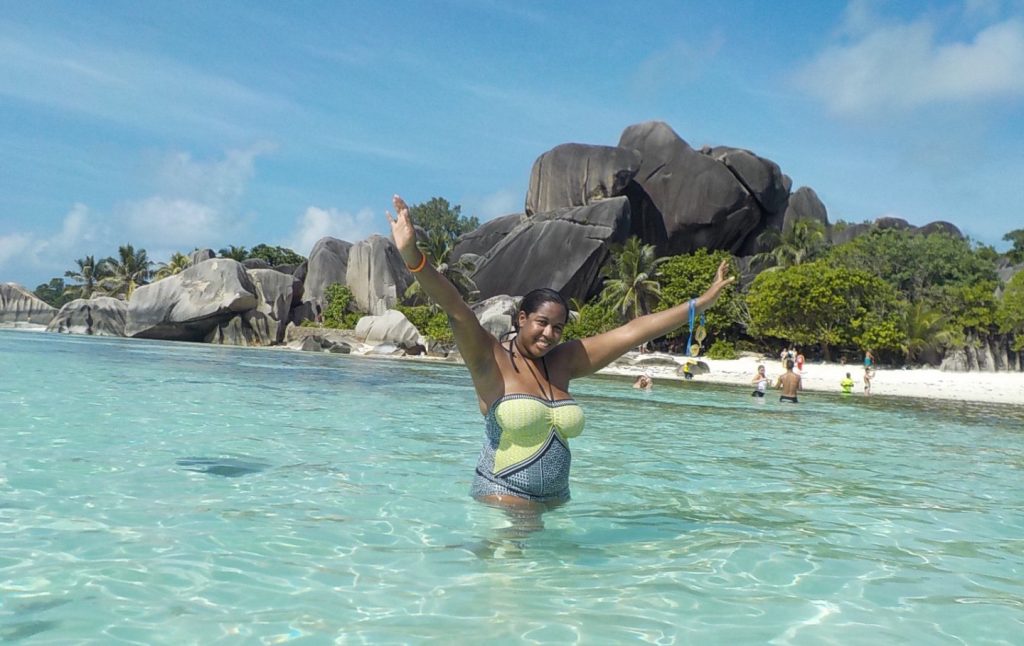 Me enjoying the beautiful La Digue beach! 