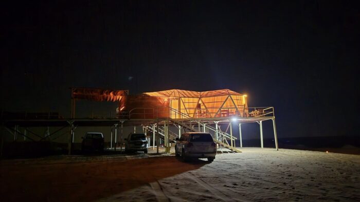main area of desert camp night view.